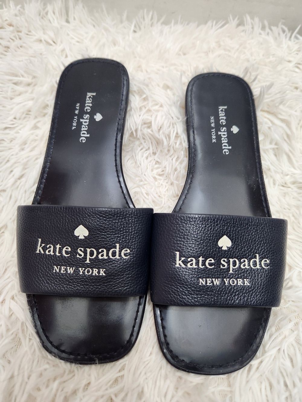 Kate Spade New York Peyton Leather Slides - Navy Blue - Women's Size 8B